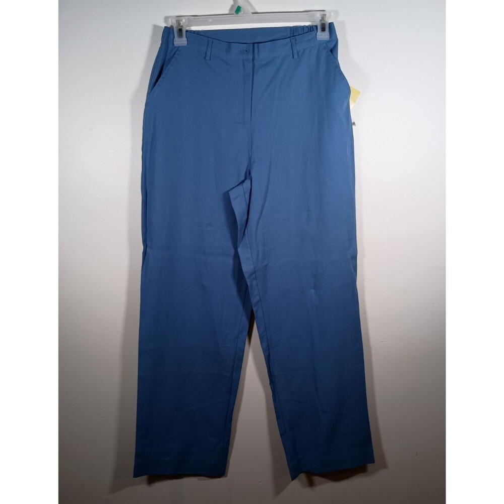 NWT Susan Graver Style Blue Flat Front Wide Leg Loose Pockets Pants Size Medium